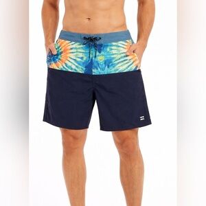 Billabong 36 Fifty 50 Men's Tie-Dye Board Shorts Surfing Navy and Orange